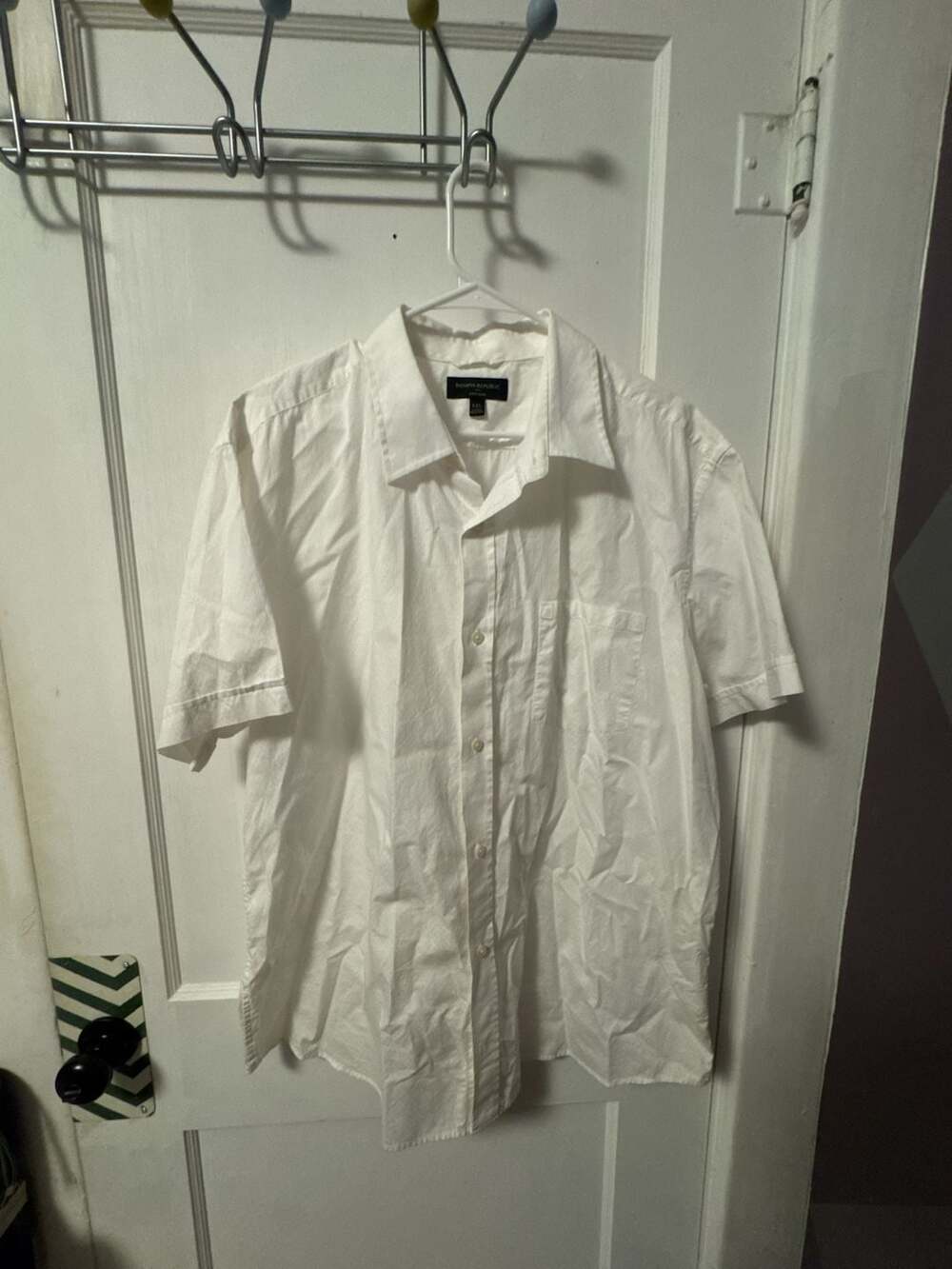 Banana Republic White Soft Wash Solid Doby Short Sleeve Button Down Shirt XXL